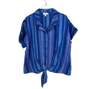 Charter Club Luxury 100% linen striped tie front top women’s size XL NWT